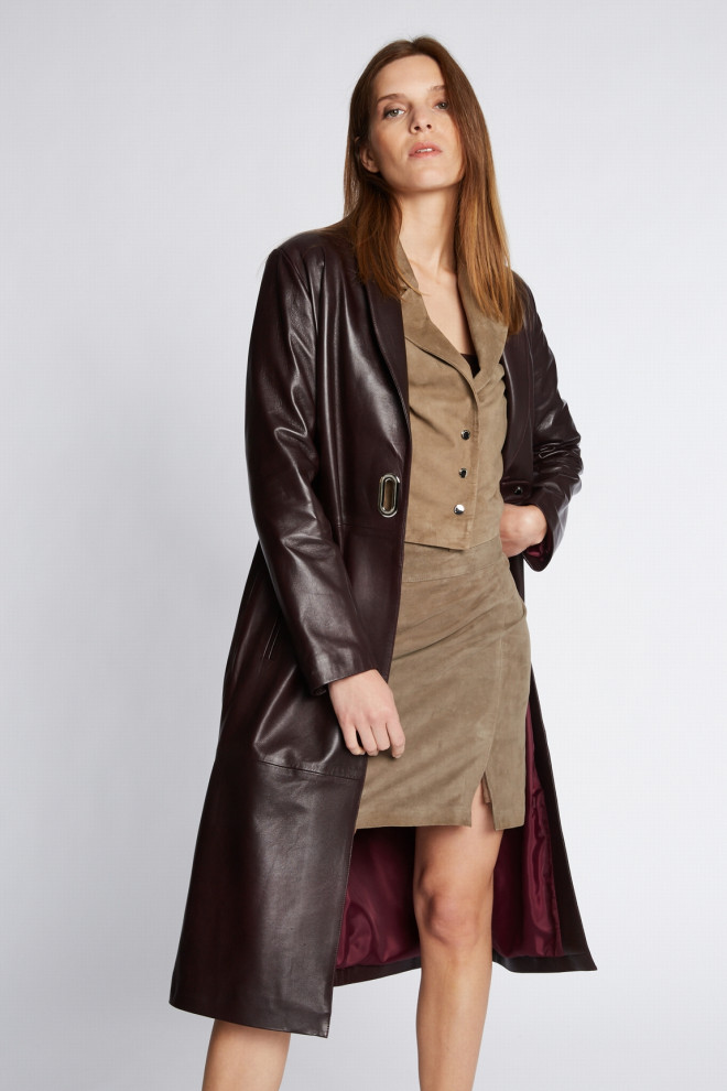 Manteau femme cuir long sale