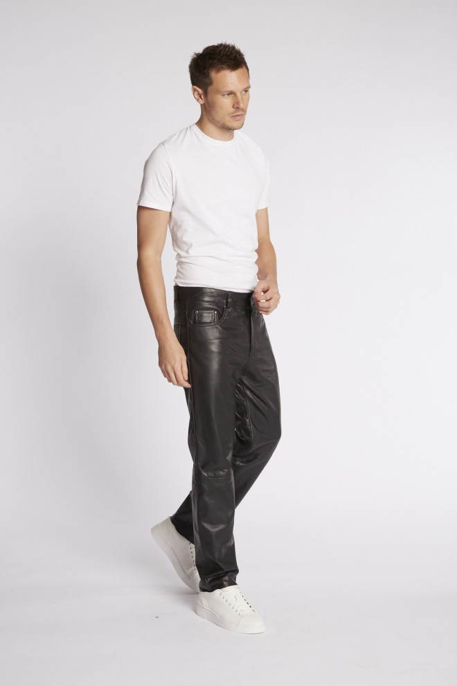 Pantalon slim cuir sale