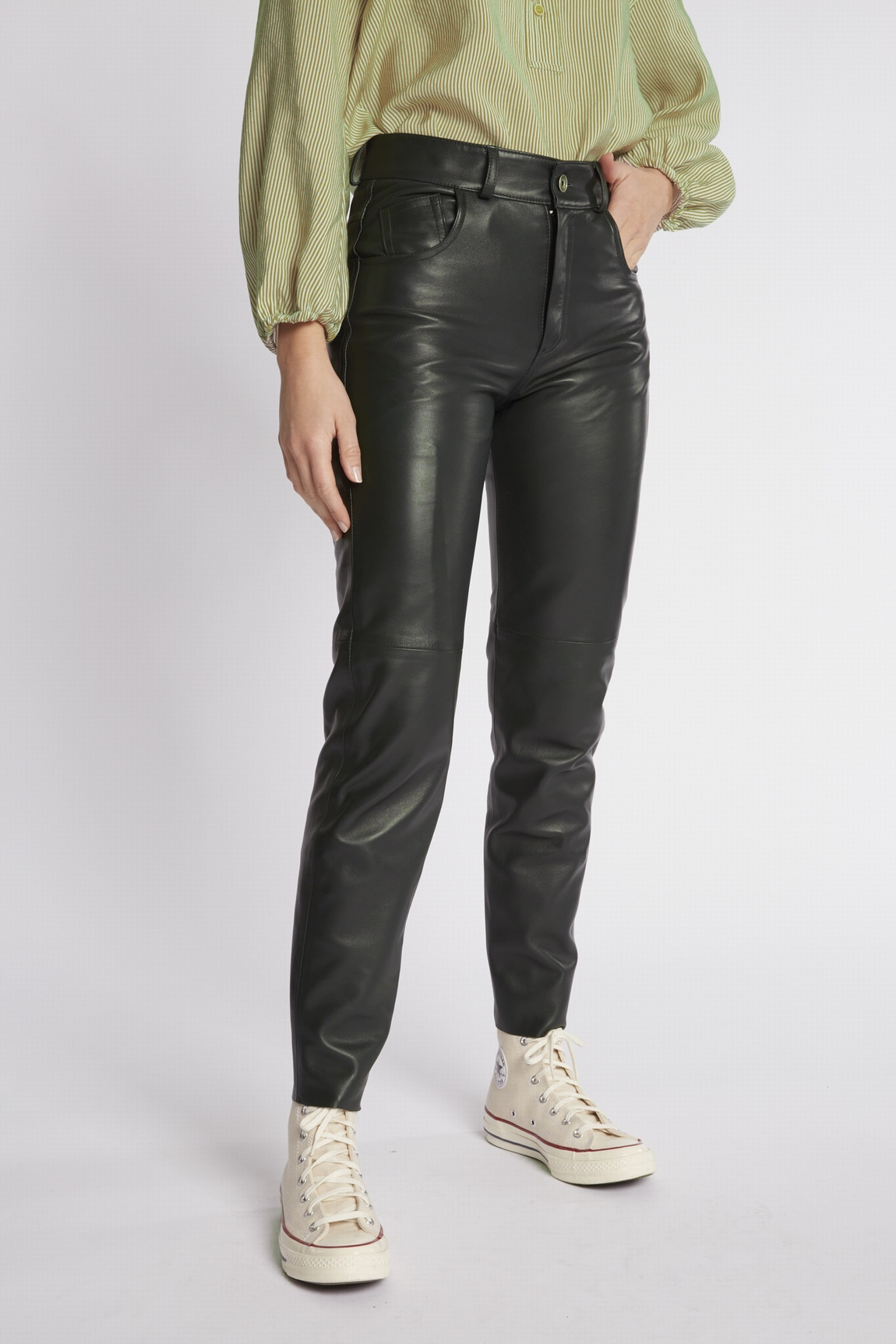 PANTALON EN CUIR 5 POCHES ARMONY WAXY