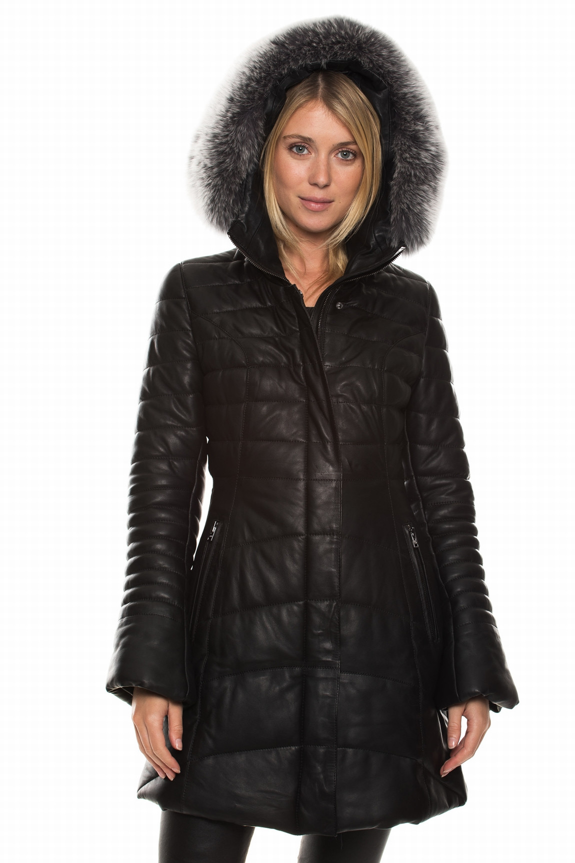 LAMB LEATHER DOWN JACKET W/FUR JACQUELINE AGORA